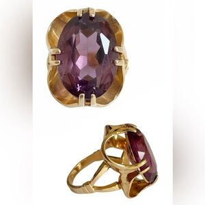 Vintage Signed Vargas HGE 18K Gold Filled Amethyst Glass Ring Size 4.75